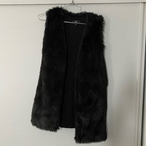 Black long faux fur vest